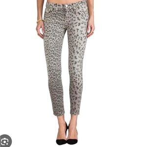 Current Elliott The Rolled Skinny Grey Leopard corduroy pants 26